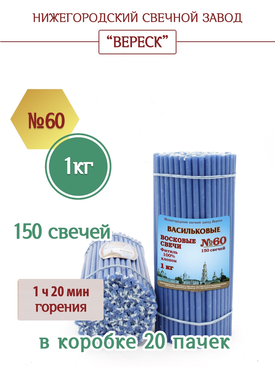 Восковые свечи ВАСИЛЬКОВЫЕ пачка 1 кг № 60
