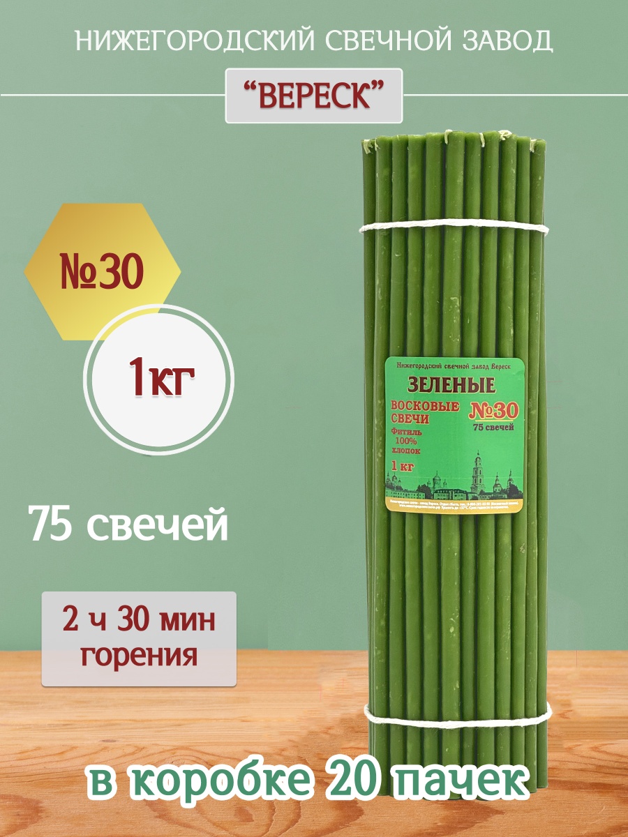 Восковые свечи ЗЕЛЁНЫЕ пачка 1 кг № 30