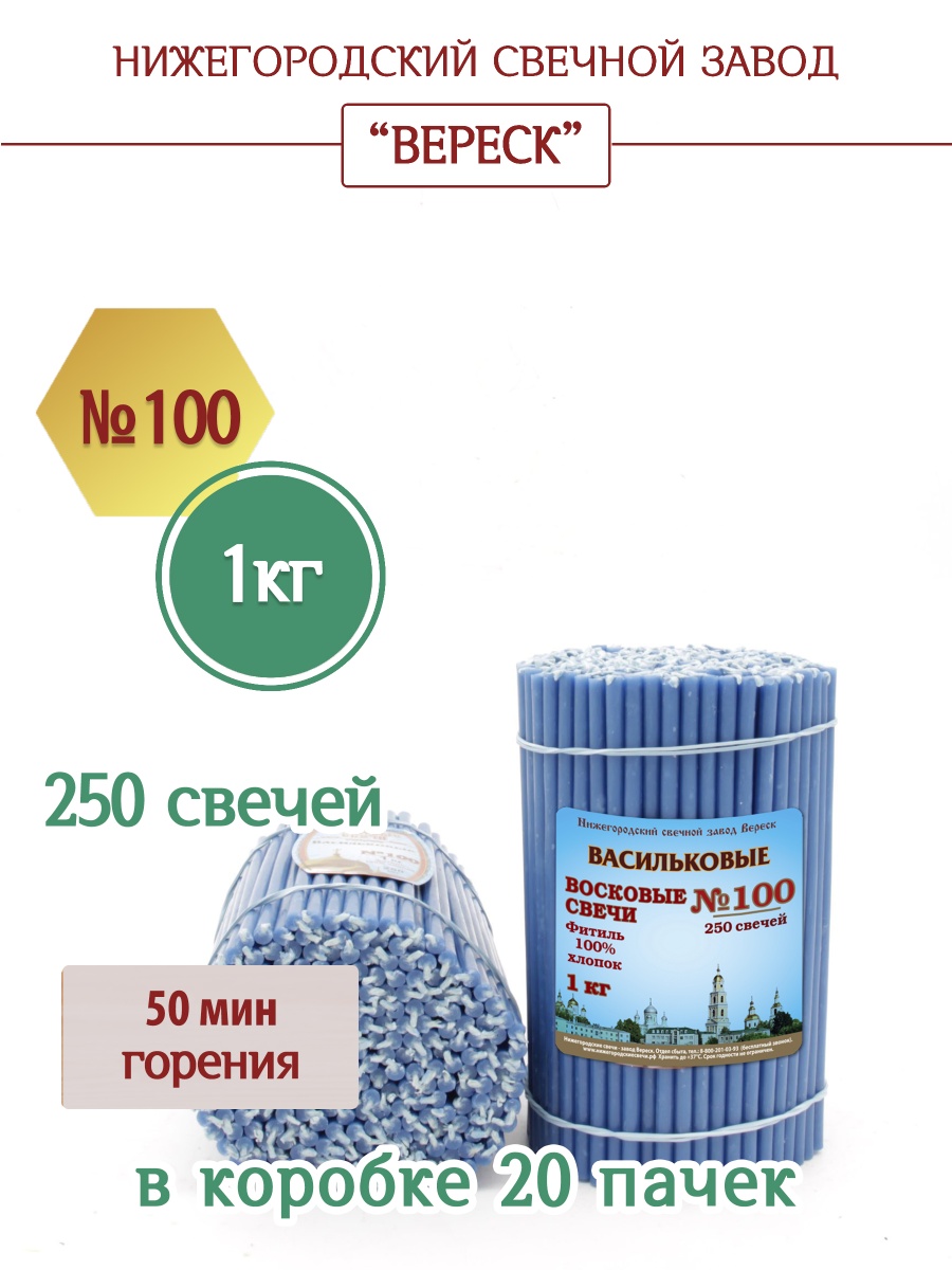 Восковые свечи ВАСИЛЬКОВЫЕ пачка 1 кг № 100