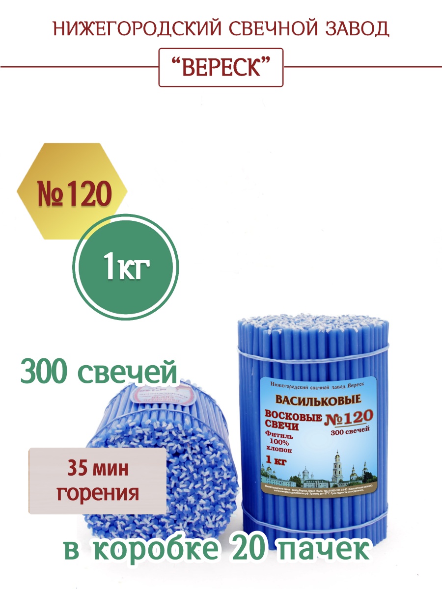 Восковые свечи ВАСИЛЬКОВЫЕ пачка 1 кг № 120