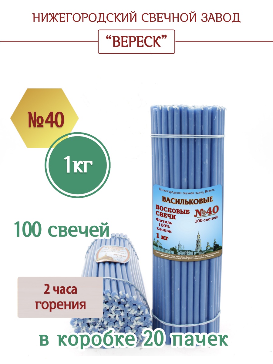 Восковые свечи ВАСИЛЬКОВЫЕ пачка 1 кг № 40