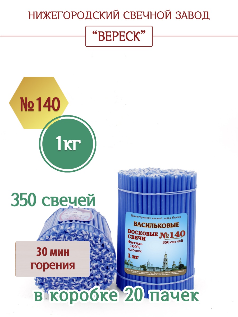 Восковые свечи ВАСИЛЬКОВЫЕ пачка 1 кг № 140