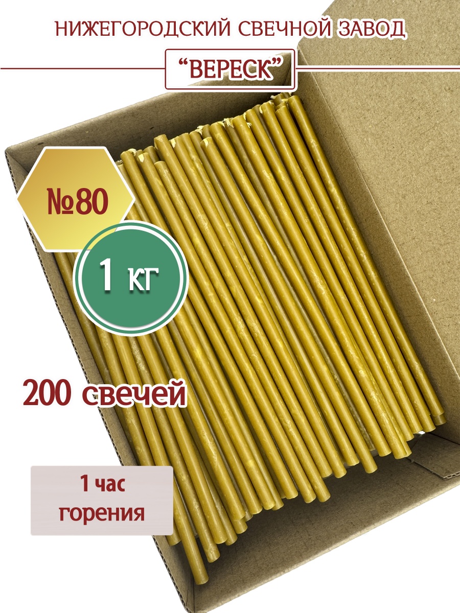 Восковые свечи Медовые в коробке 1кг № 80