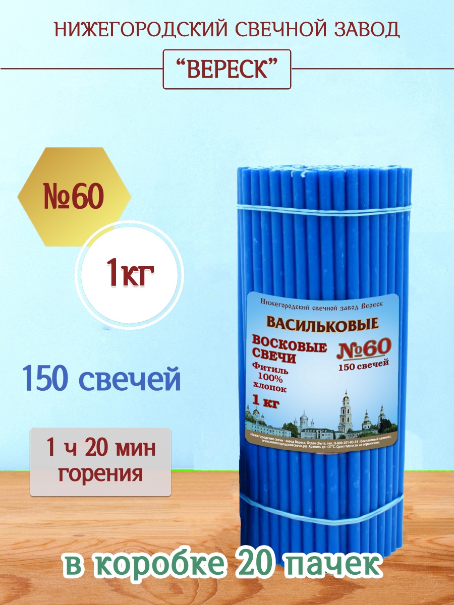 Восковые свечи ВАСИЛЬКОВЫЕ пачка 1 кг № 60